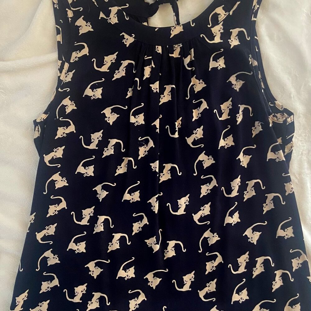 Retro Cat Print sleevless top with tie back - Size M
